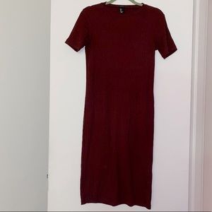 Burgundy, Midi Short-sleeve Dress